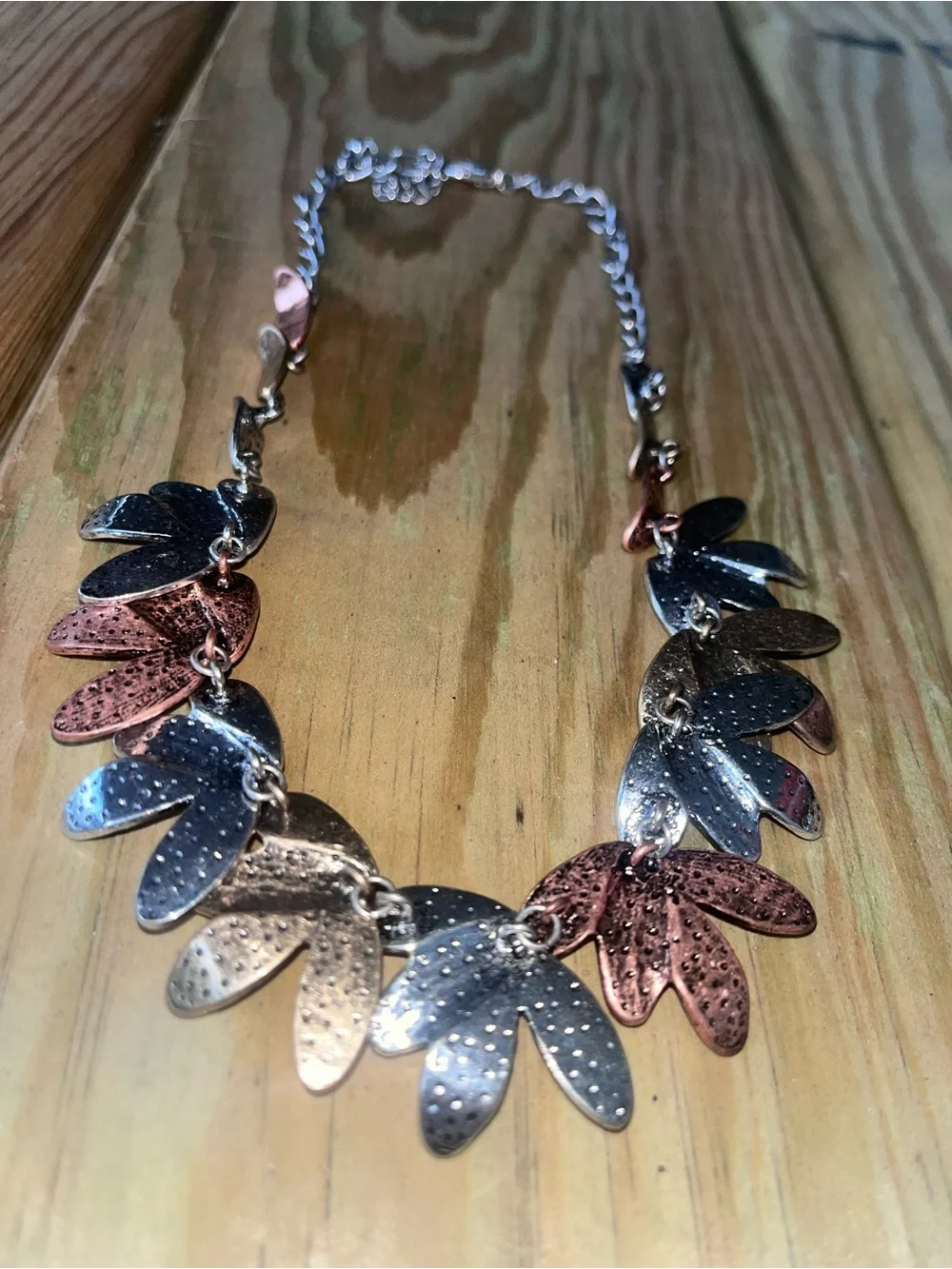 Mixed Metal Leaf Pendant Necklace - Silver & Rose Gold Women's Jewelry